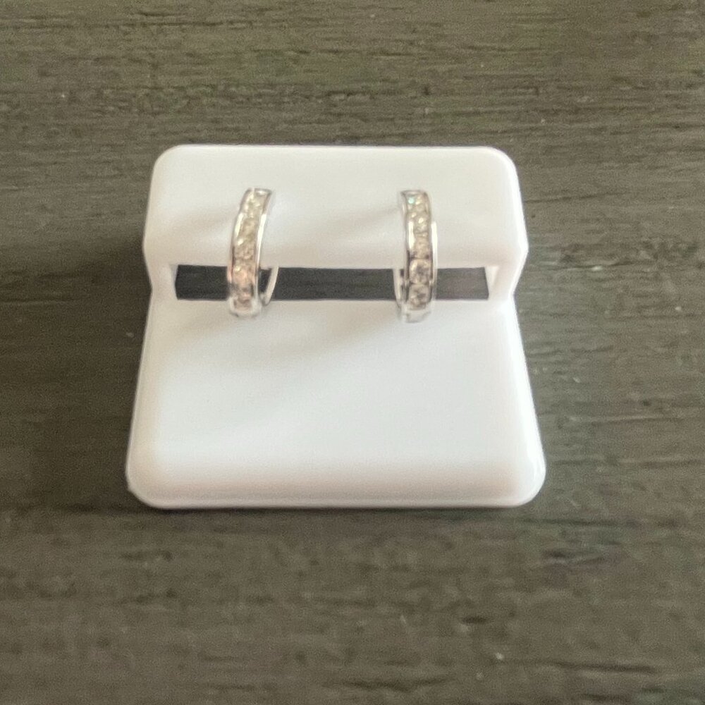 Silver-Tone Cubic Zirconia Hoop Earrings – Unbranded